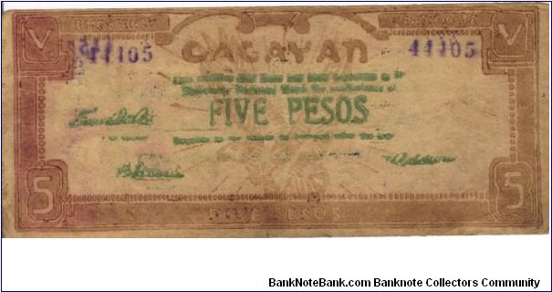S-192 Cagayan 5 Pesos note. Stamped Regestered Countersign on reverse. Banknote