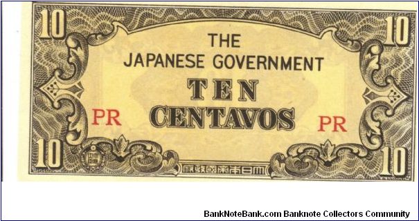 P-104a, 2 Block letters PR, Philippine 10 Centavos note under Japan rule. Banknote