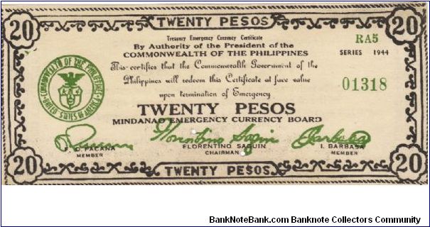 S-528d Rare series of 3 consecutive Mindanao 20 Pesos notes, 2 - 3. Banknote