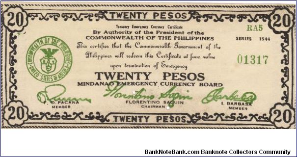 S528d Rare series of 3 consecutive Mindanao 20 Pesos notes, 1 - 3. Banknote