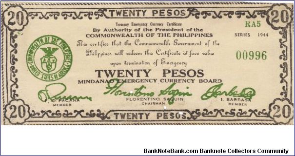 S528d Rare series of 3 consecutive Mindanao 20 Pesos notes, 2 - 3. Banknote