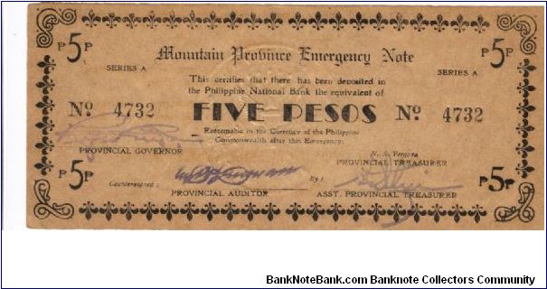 S-603 Mountain Province Emergency Note with unlisted serial number. Banknote