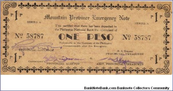 S-601 Rare series of 3 consecutive Mountain Province Emergency Notes, 1 - 3. Banknote