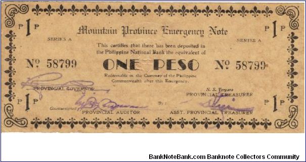 S-601  Rare series of 3 consecutive Mountain Province Emergency Notes, 3 - 3. Banknote