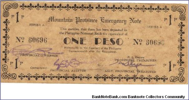 S-601 Rare series of 3 consecutive numbers Mountain Province Emergency Notes, 3 - 3. Banknote