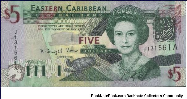 Five Dollars of Eastern Caribbean Central Bank Banknote