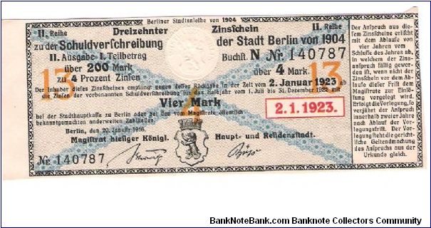 1923 German Bond Coupon Banknote