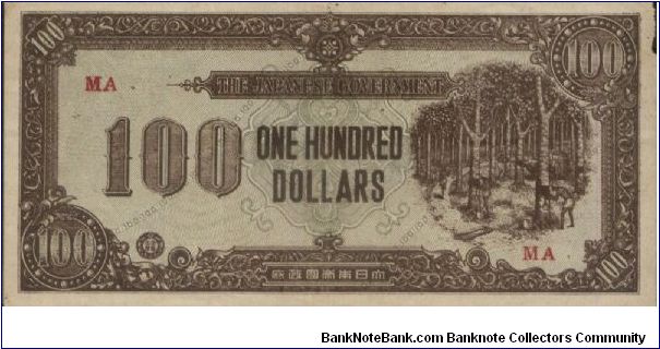 Great Japanese Government 1942 - 1945 rule

100 dollars with MA series

OFFER VIA EMAIL Banknote