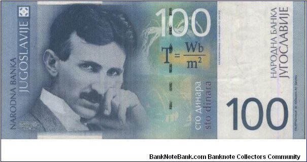 A Series 100 Dinara No:AE9208487 Dated 2000,
Obverse:Nikola Tesla
Reverse:Motor
Watermark:Yes Banknote