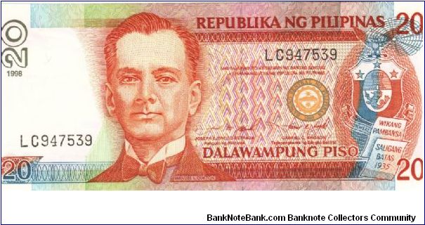 PI-182c Republika Ng Pilipinas 20 Pesos note. Banknote