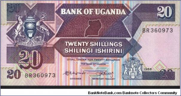 Uganda 20shs note
Purple. Banknote