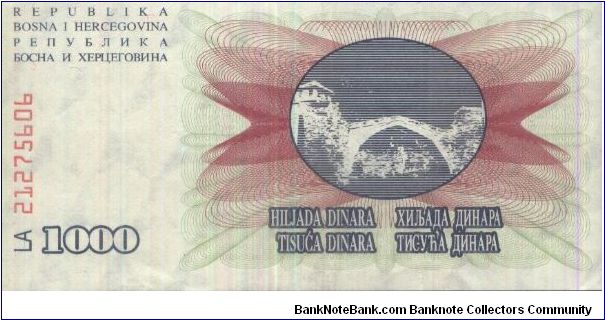 Banknote from Bosnia year 1992