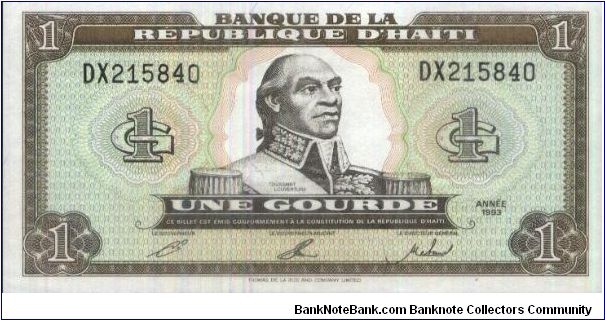 Banque De La Republique D'Haiti. Printed & Engraved By Thomas De La Rue & Company Limited. Banknote