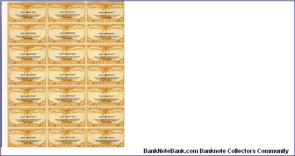 Complete sheet of 21 mint 20 centavos revenue stamps. Banknote