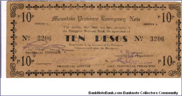 S-604X Mountain Province 10 Pesos note with reverse printed up-side-down. Banknote