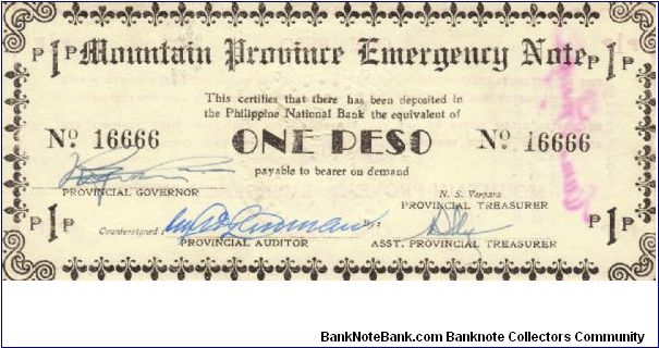 S-595a Rare consecutive number Mountain Province notes. Banknote