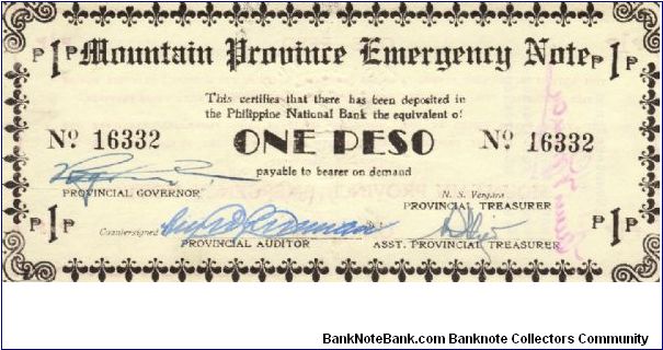 S-595a Rare consecutive number Mountain Province notes. Banknote