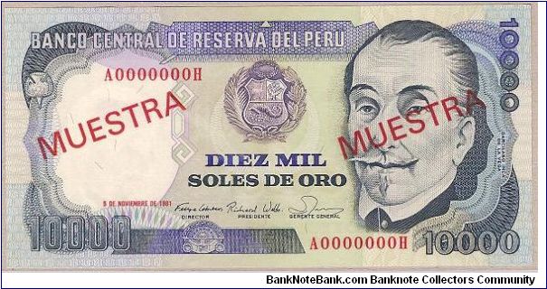 10 000 Soles Specimen banknote Banknote