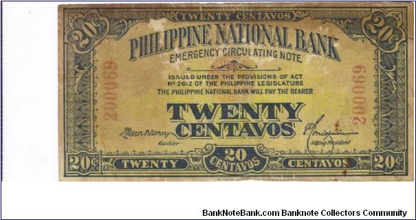 PI-40 Philippine National Bank 20 Centavos note. Will trade this note for Philippine notes I don't have. Banknote