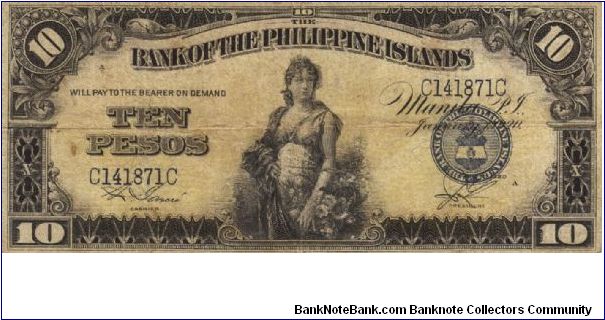 PI-14 Bank of the Philippine Islands 10 Pesos note. Will trade this note for Philippine notes I don't have. Banknote
