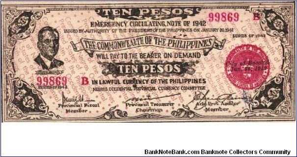 S-649c Negros Occidental 10 Pesos note. Will trade this note for Philippine notes I don't have. Banknote