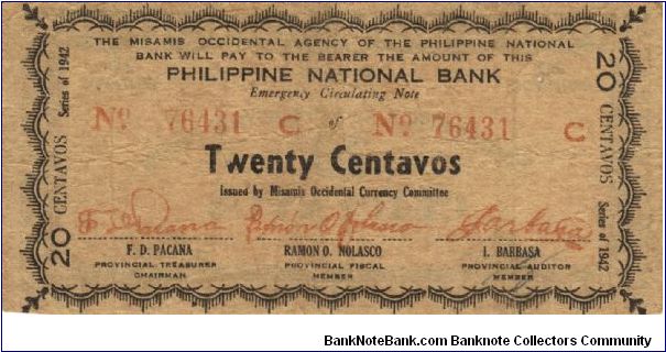 S-574 Misamis 20 Centavos note. Will trade this note for Philippine notes I don't have. Banknote