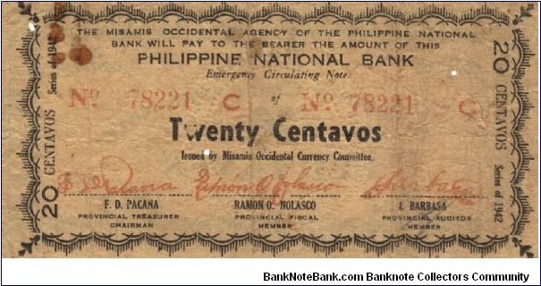 S-574 Misamis 20 Centavos note. Will trade this note for Philippine notes I don't have. Banknote