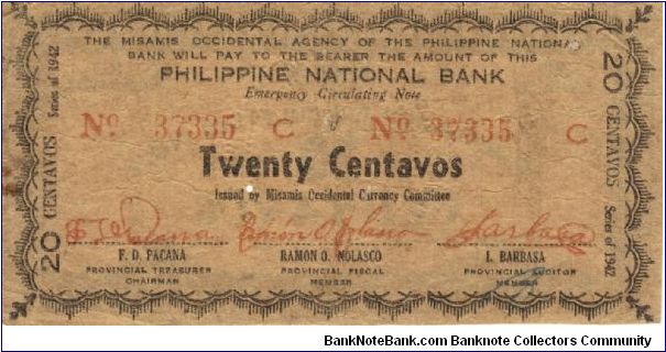 S-574 Misamis 20 Centavos note. Will trade this note for Philippine notes I don't have. Banknote