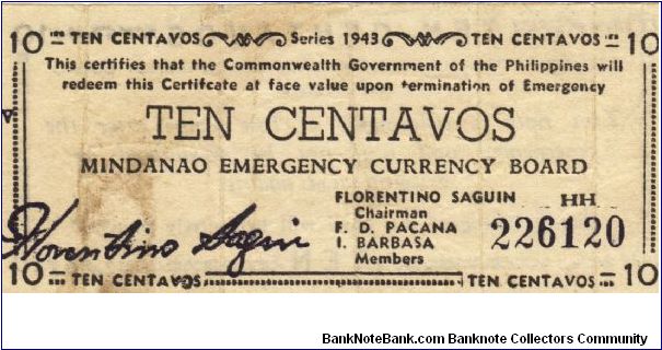 S-502 Mindanao 10 Centavos note. Will trade this note for Philippine notes I don't have. Banknote
