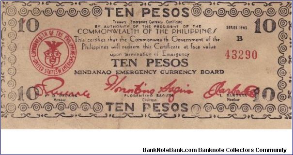 S-488b Mindanao 10 Pesos note. Will trade this note for Philippine notes I don't have. Banknote