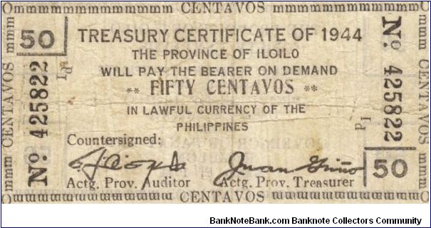 S-335 Iloilo 50 Centavos note. Will trade this note for Philippine notes I don't have. Banknote