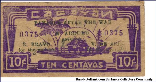 S-174b Cagayan 10 Centavos note. Will trade this note for Philippine notes I don't have. Banknote