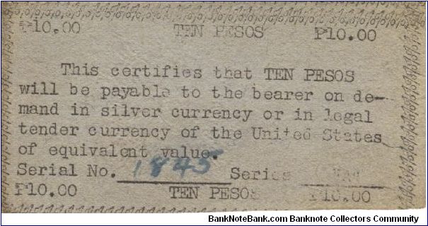 S-127 Rare Apayao 10 Pesos note. Will trade this note for Philippine notes I don't have. Banknote