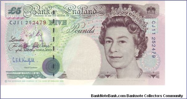 Series E, £5 George Stephenson. 
The circle's detail is off centre, a common design flaw with this note Banknote