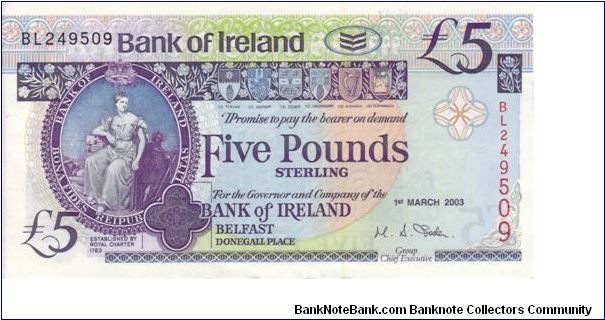 Current Bank Of Ireland £5 note, Issued for Northern Ireland Banknote