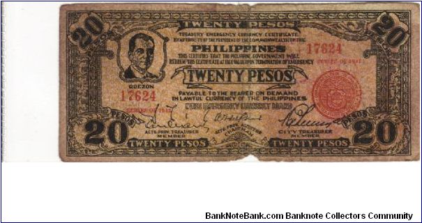 s-224b Rare Cebu 20 Pesos note. Banknote