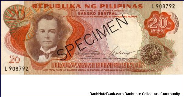 1st PINOY SERIES 18S1 (p145s1) Marcos-Calalang L908792 (Specimen) Banknote