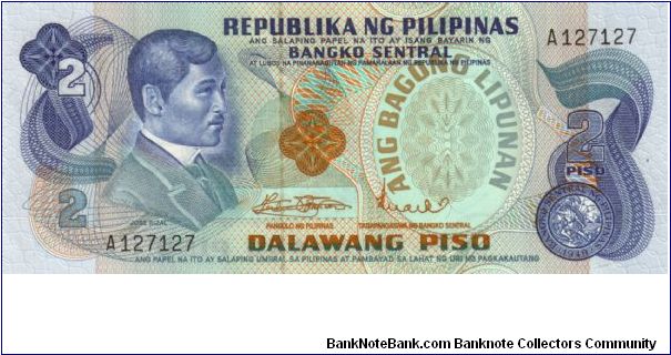 1st A.B.L. SERIES 25 (p152a) Marcos-Licaros A127127 (1st Prefix) Banknote