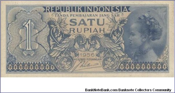 1 Rupiah. Tribesmen 2 Series. Signed By Jusuf Wibisono. (O)A Javanese Girl (R)Indonesia Arms Garuda Pancansila.130x60mm Banknote