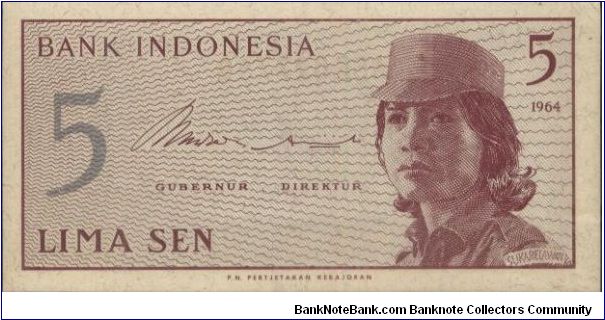 5 Cents Volunteers Series. Signed By Jusuf Muda Dalam & Hertatijanto(O)A Voluntress(R)Number 5.104x52mm Banknote