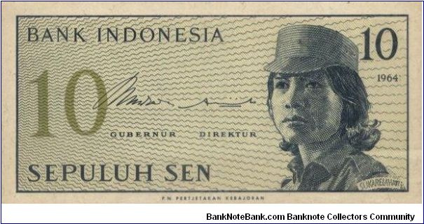 10 Cents Volunteers Series. Signed By Jusuf Muda Dalam & Hertatijanto(O)A Voluntress(R)Number 10.104x52mm Banknote
