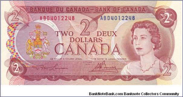 Canada, $2 note from 1974 Banknote