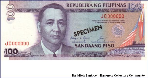 REDESIGNED SERIES 42S3 (p172s3) Aquino-Cuisia  JC000000 (Specimen) Banknote