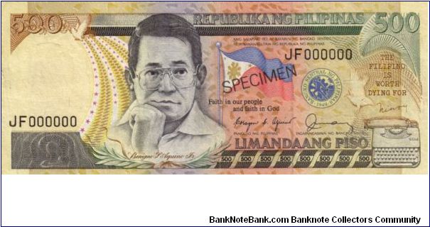 REDESIGNED SERIES 43S1 (p173s1) Aquino-Fernandez JF000000 (Specimen) Banknote