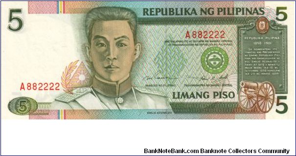 NEW SEAL SERIES 45 (p180) Ramos-Singson A000001-??1000000 A8822222 (1st Prefix) Banknote