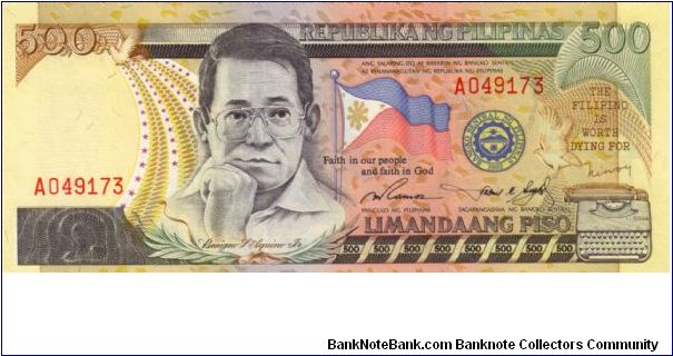 NEW SEAL SERIES 50 (p185a) Ramos-Singson A000001-??1000000 A049173 (1st Prefix) Banknote