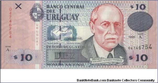 A Series Dated 1998. Banco Central Del Uruguay. Banknote