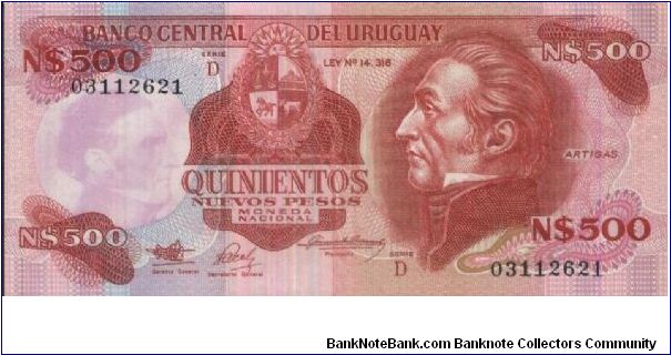 500 Nuevos Pesos.Banco Central Del Uruguay. Banknote