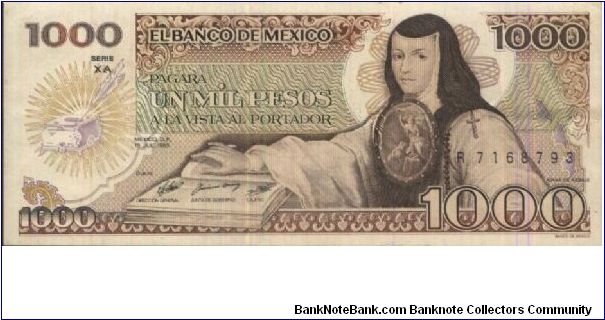 1000 Pesos Banco De Mexico Dated 19 July 1985. Banknote