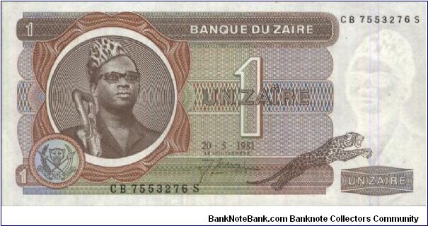 1 ZAIRE Dated 20 May 1981.Banque Du Zaire.

Obverse:Mobutu

Reverse4:Pyramid & Elephant Tusks Banknote